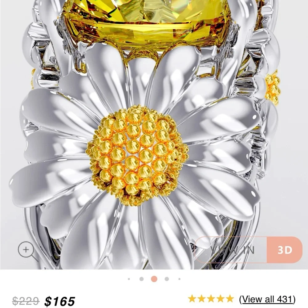 Silver and Yellow Women's Ring - Picture 5 of 6